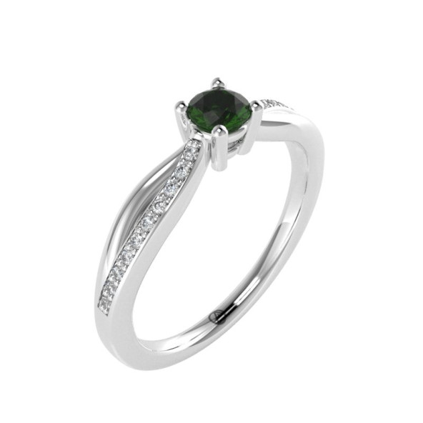 Zásnubný prsteň 14K biele zlato a turmalín zelený  0.20 ct  004_A