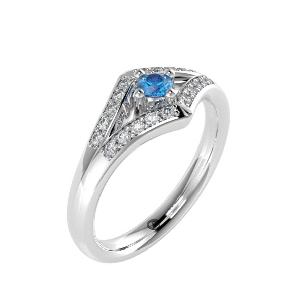Zásnubný prsteň 14K biele zlato a topas swiss blue  0.13 ct  006_A