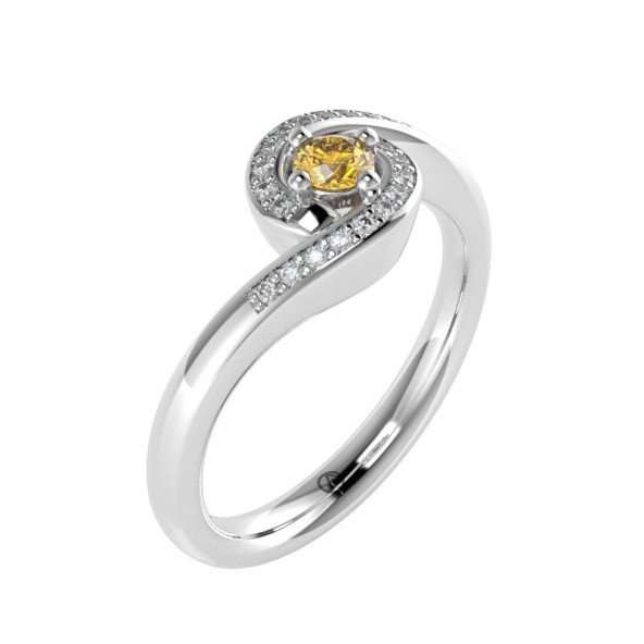 Zásnubný prsteň 14K biele zlato a žltý zafír 0.13 ct  008_A