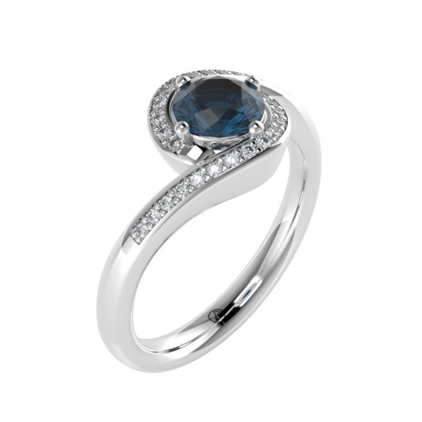 Zásnubný prsteň 14K biele zlato a topas london blue  0.6 ct  008_A
