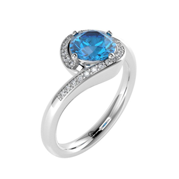 Zásnubný prsteň 14K biele zlato a topas swiss blue  1 ct  008_A