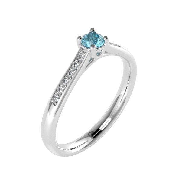 Zásnubný prsteň 14K biele zlato a diamant modrý 0.13 ct  016_A