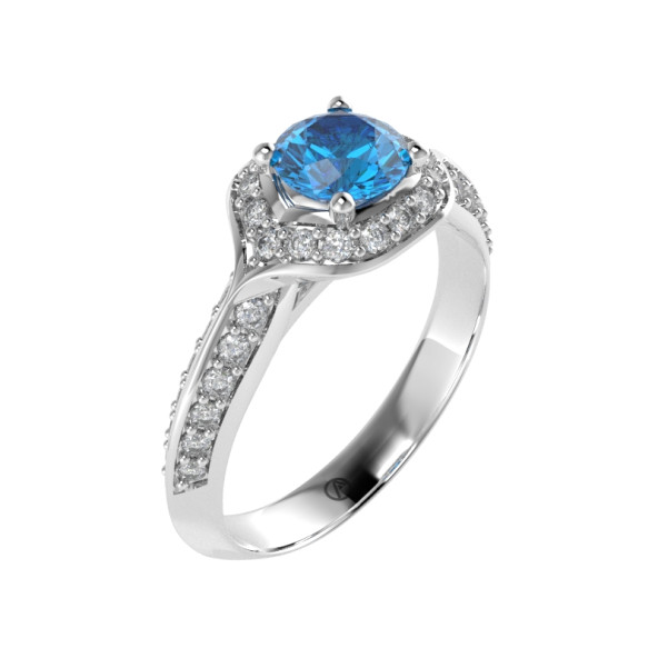 Zásnubný prsteň 14K biele zlato a topas swiss blue  0.5 ct  090_A
